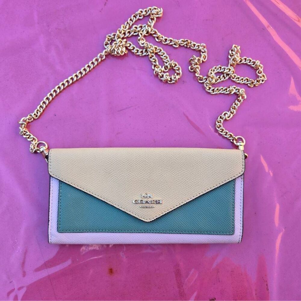 Coach Colorblock Multicolor Slim Envelope Wallet w/ Chain. #6685